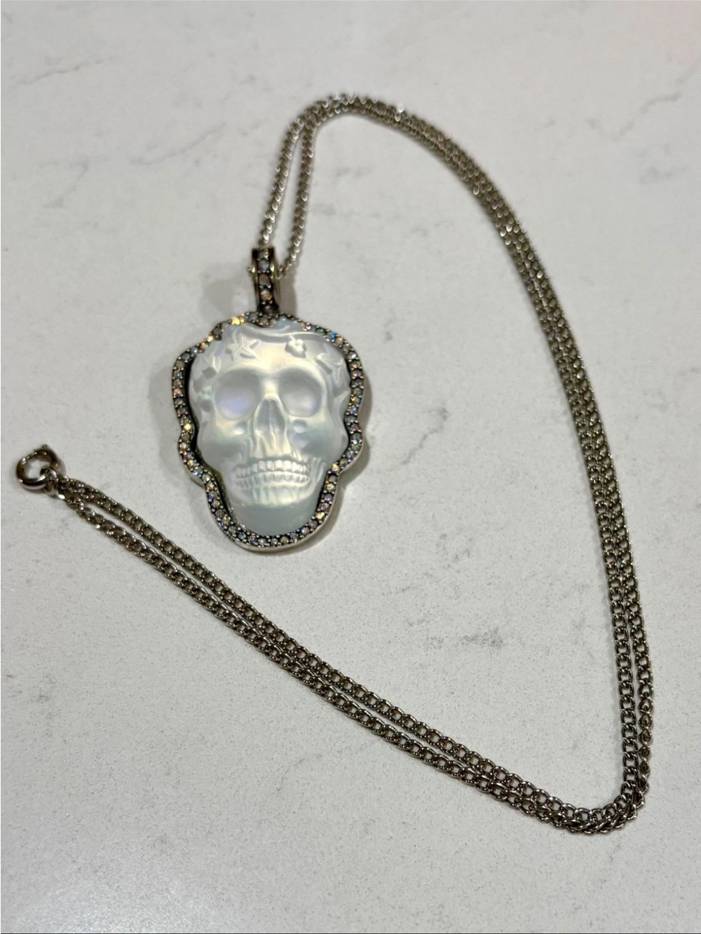 Kirk’s Folly Glass Dream Skull Crystal Pendant Necklace Celestial Moon Stars - Picture 4 of 13